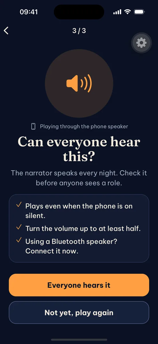 Sound check screen asking whether everyone can hear